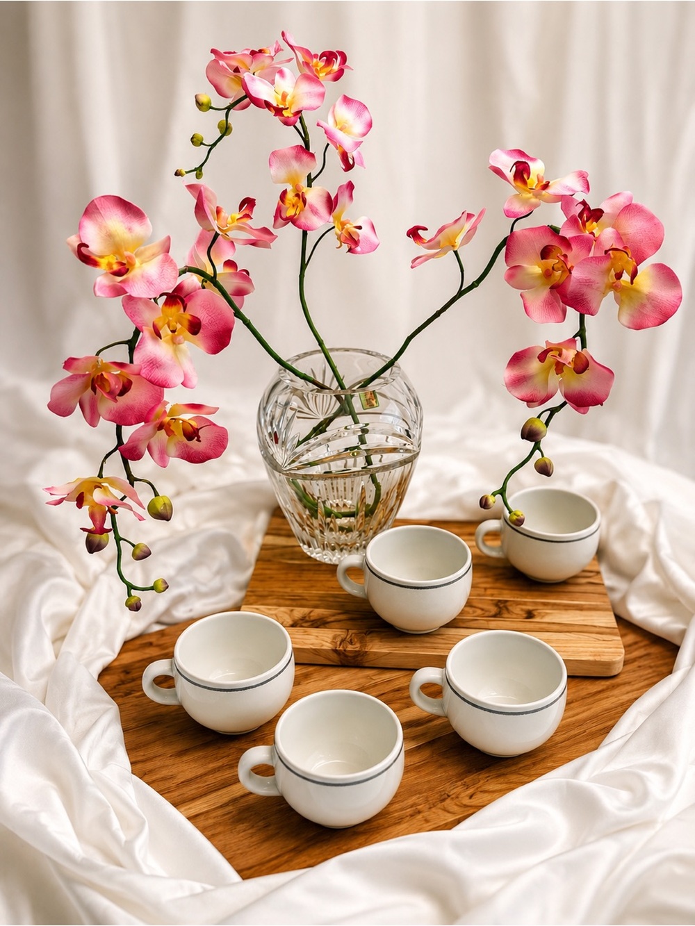 Denby White Ceramic Mugs with Subtle Brown Rim - Set of 5